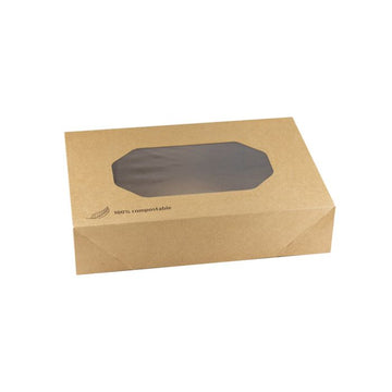 Kraft cateringdoos met PLA venster(10st)