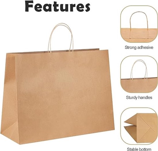 Bruin kraftpapier draagtas 32x16.5x27.5